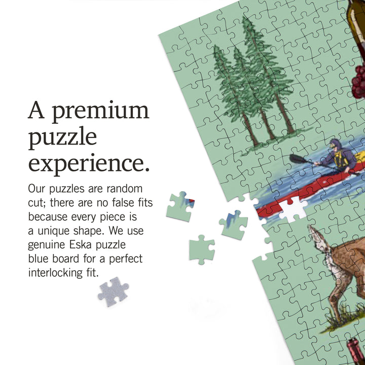 Lake Michigan, Wine, Bicycle, Deer, Kayak Pattern, Jigsaw Puzzle Puzzle Lantern Press 