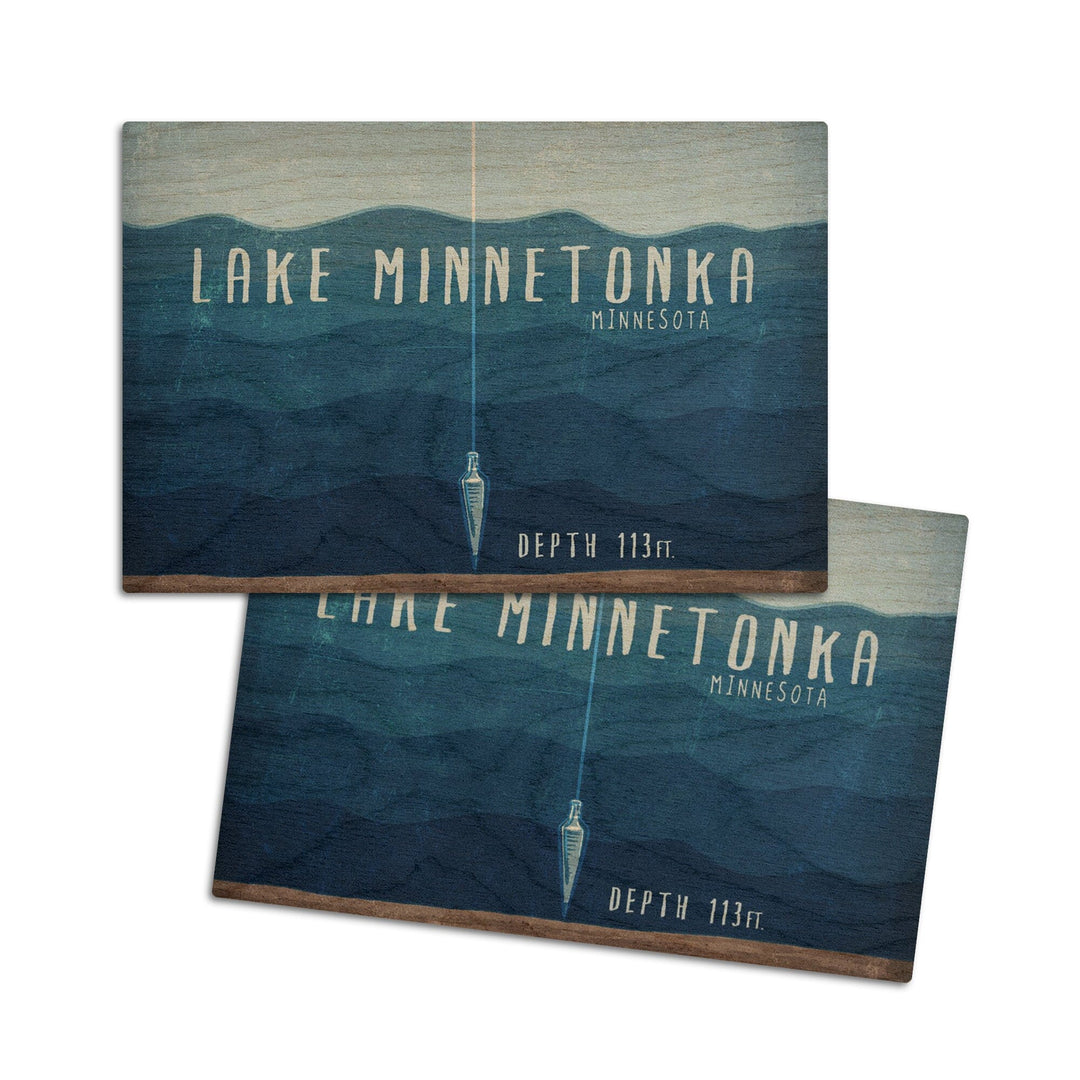 Lake Minnetonka, Minnesota, Lake Essentials, Lake Depth, Lantern Press Artwork, Wood Signs and Postcards Wood Lantern Press 4x6 Wood Postcard Set 