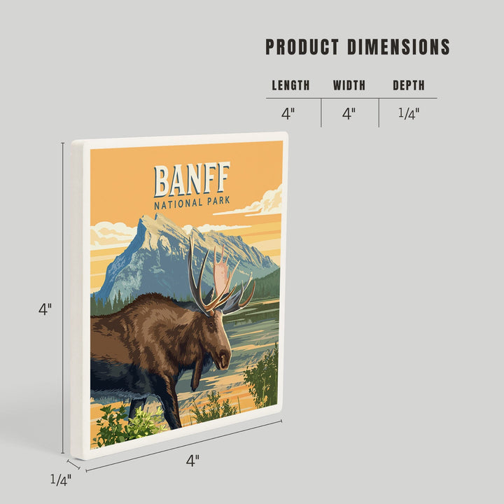 Lake Minnewanka, Canada, Banff National Park, Moose, Painterly, Coasters Coasters Lantern Press 