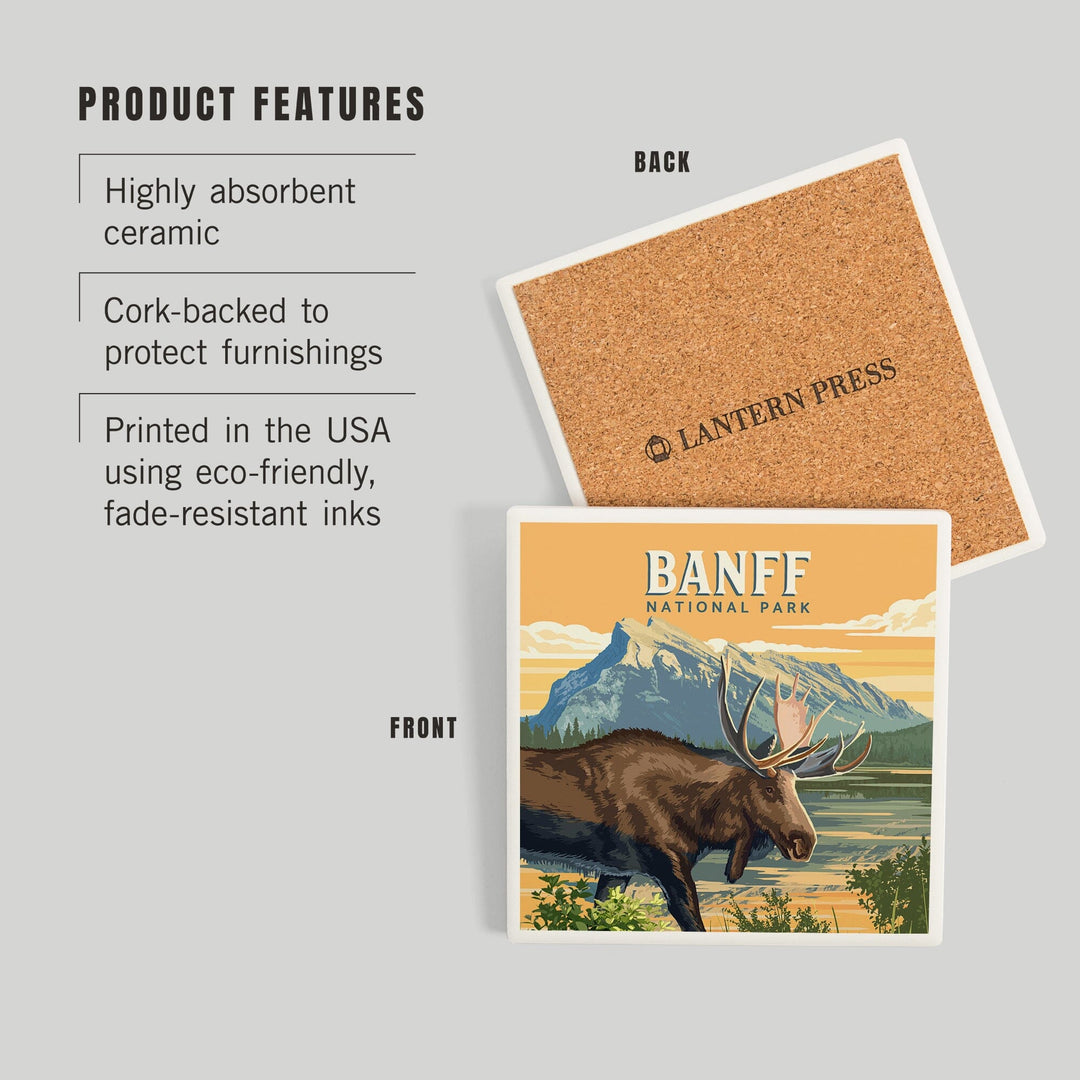 Lake Minnewanka, Canada, Banff National Park, Moose, Painterly, Coasters Coasters Lantern Press 