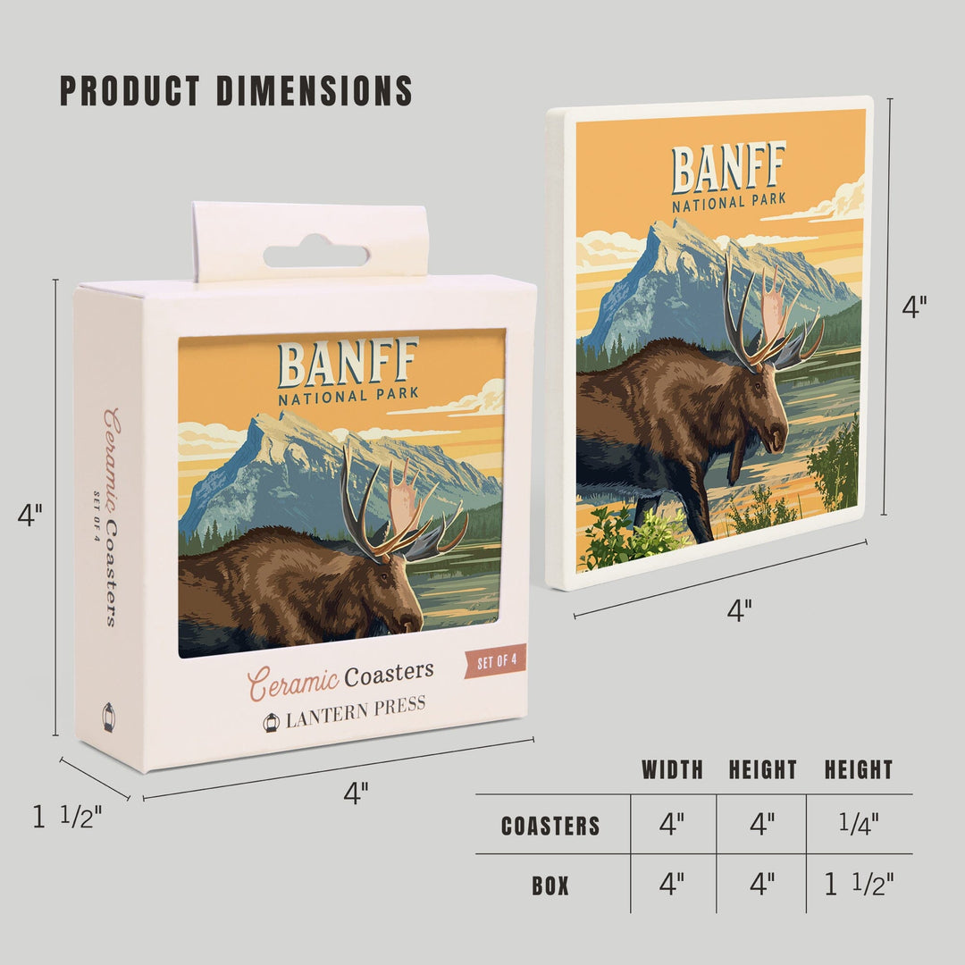 Lake Minnewanka, Canada, Banff National Park, Moose, Painterly, Coasters Coasters Lantern Press 