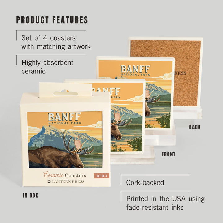 Lake Minnewanka, Canada, Banff National Park, Moose, Painterly, Coasters Coasters Lantern Press 