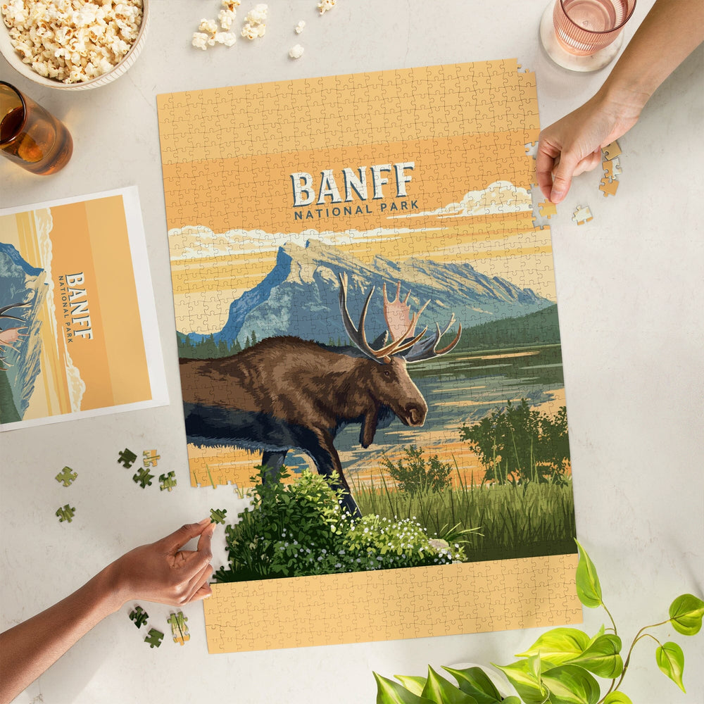 Lake Minnewanka, Canada, Banff National Park, Moose, Painterly, Jigsaw Puzzle Puzzle Lantern Press 