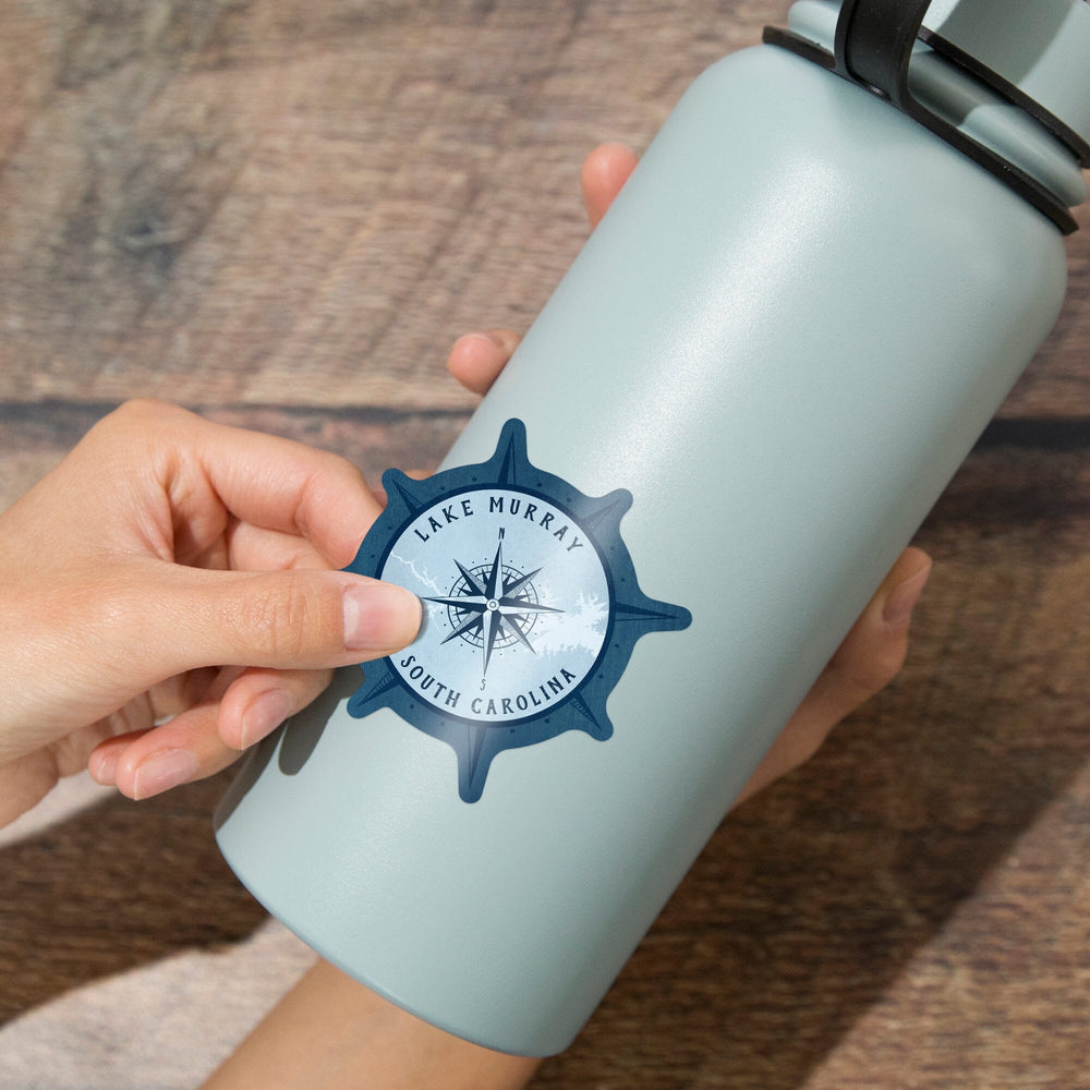 Lake Murray, South Carolina, Compass and Lake, Contour, Vinyl Sticker - Lantern Press