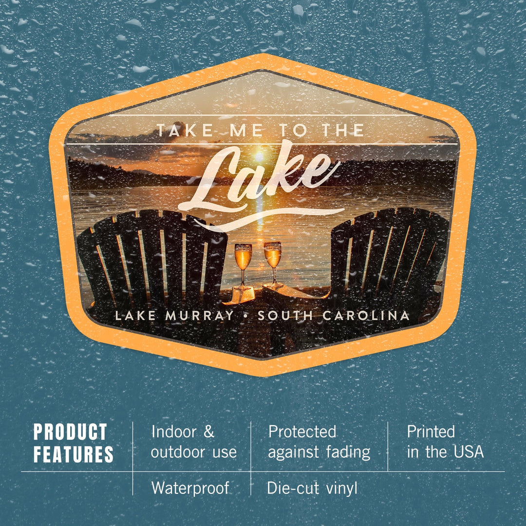 Lake Murray, South Carolina, Take Me to the Lake, Sentiment, Sunset View, Contour, Vinyl Sticker Sticker Lantern Press 