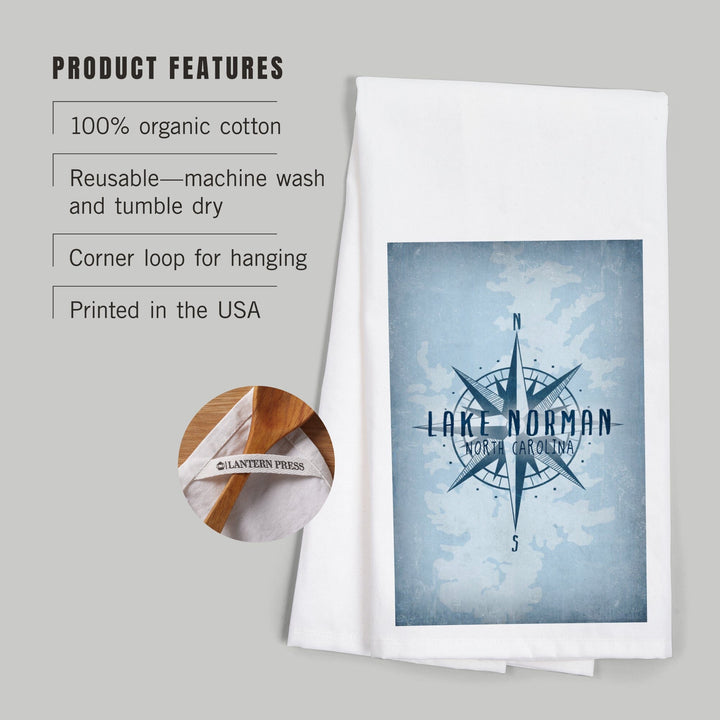Lake Norman, North Carolina, Lake Essentials, Lake and Compass, Organic Cotton Kitchen Tea Towels Kitchen Lantern Press 