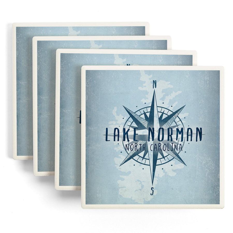 Lake Norman, North Carolina, Lake Essentials, Lake & Compass, Lantern Press Artwork, Coaster Set - Lantern Press