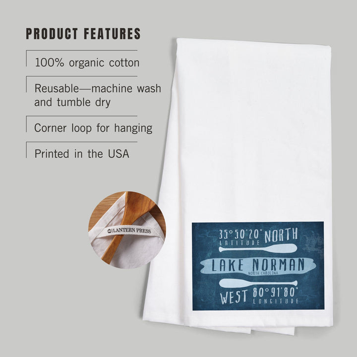Lake Norman, North Carolina, Lake Essentials, Latitude and Longitude, Organic Cotton Kitchen Tea Towels Kitchen Lantern Press 