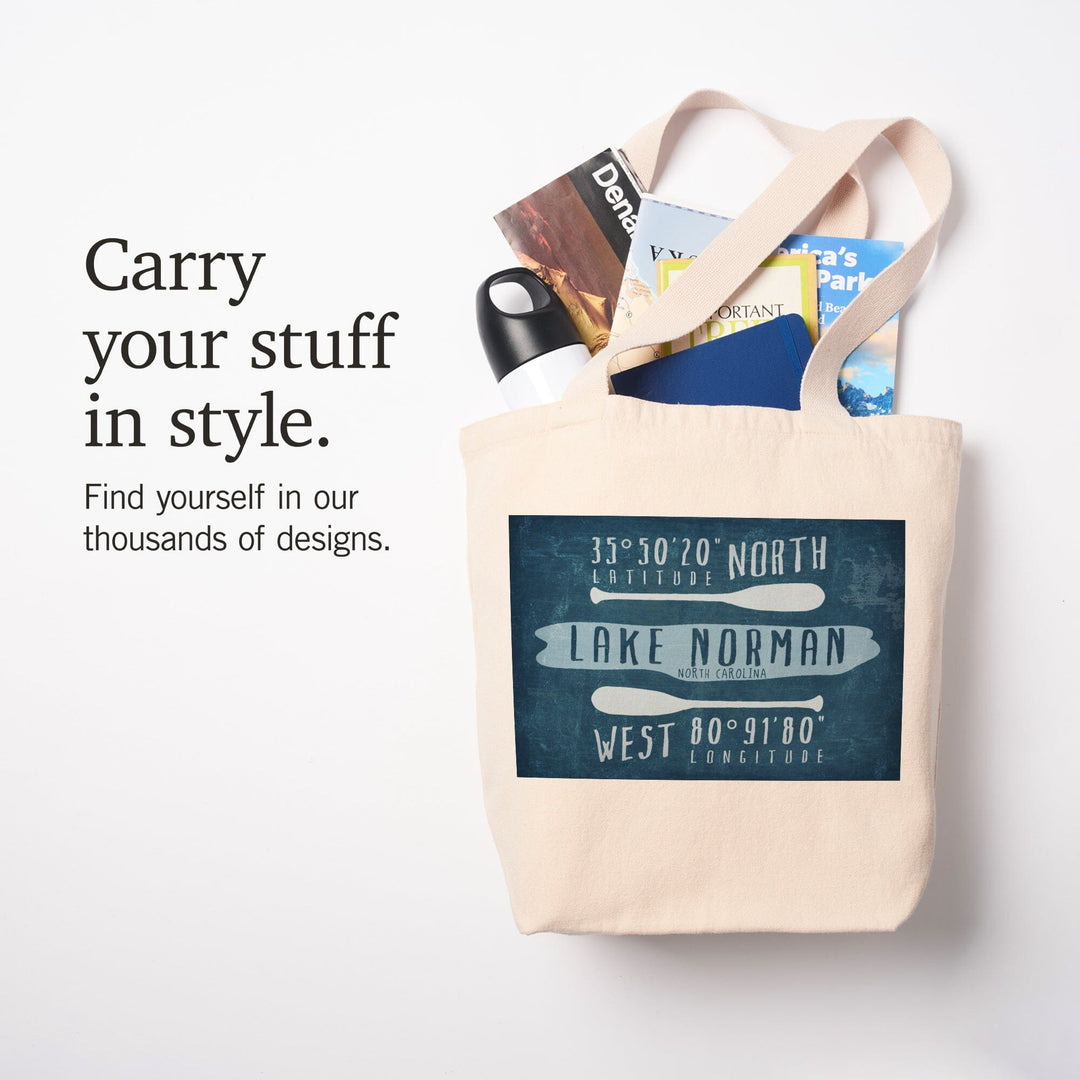 Lake Norman, North Carolina, Lake Essentials, Latitude and Longitude, Tote Bag Totes Lantern Press 