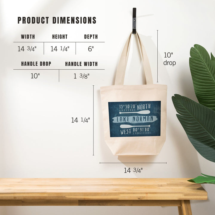 Lake Norman, North Carolina, Lake Essentials, Latitude & Longitude, Lantern Press Artwork, Tote Bag - Lantern Press