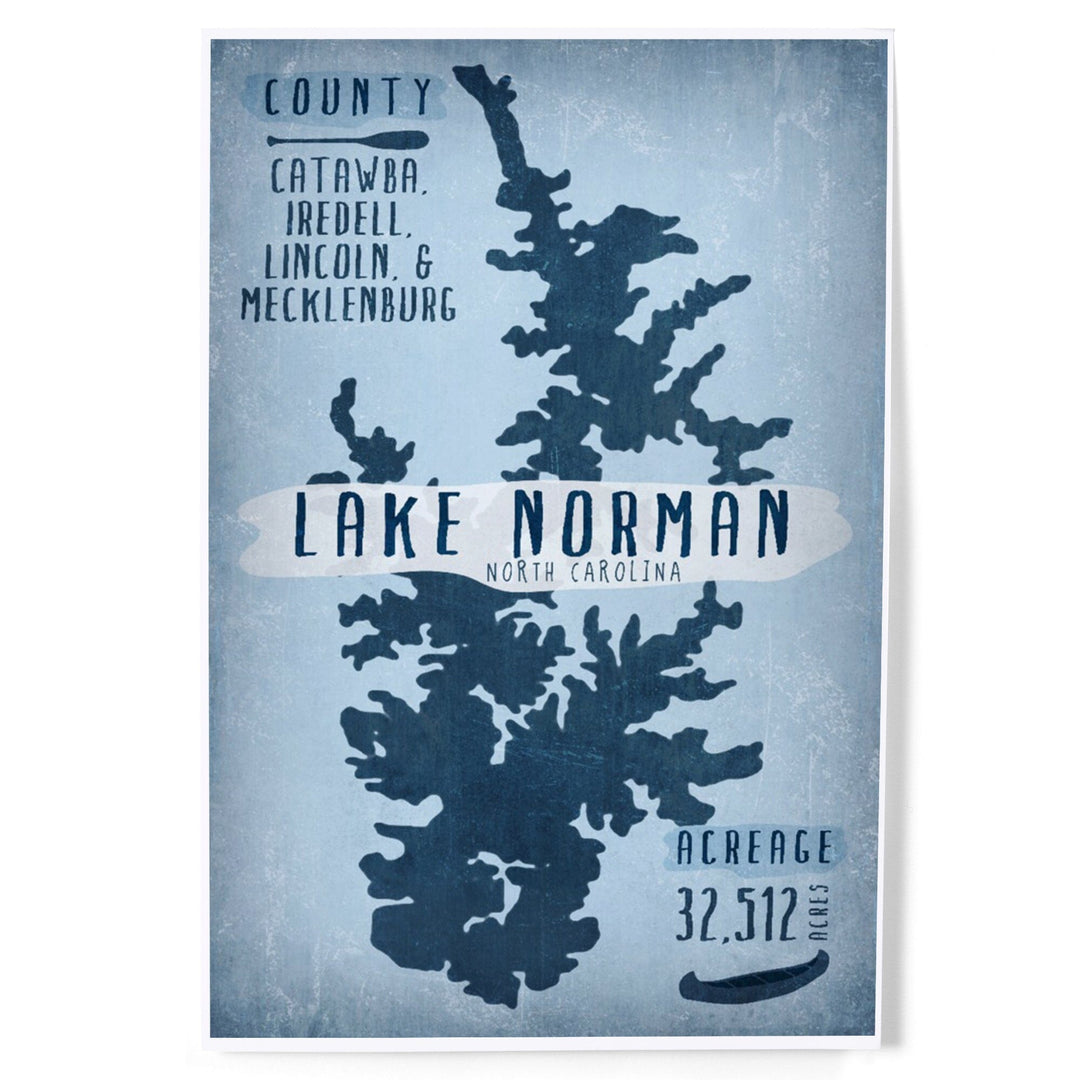 Lake Norman, North Carolina, Lake Essentials, Shape, Acreage and County, Art & Giclee Prints - Lantern Press