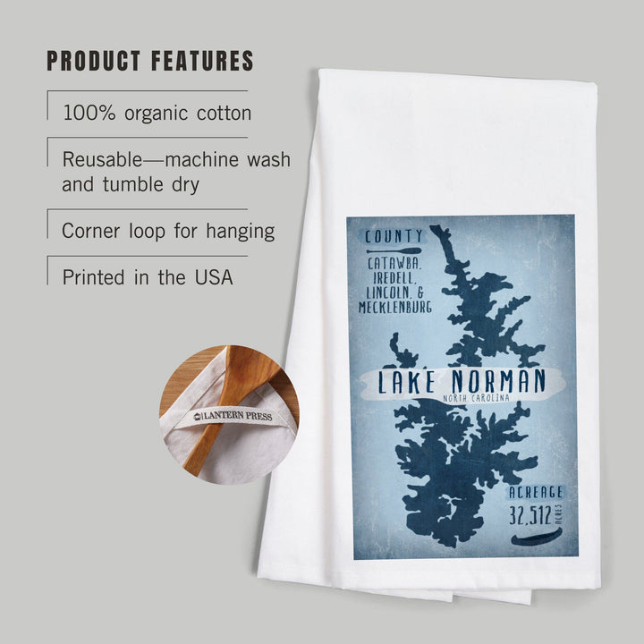 Lake Norman, North Carolina, Lake Essentials, Shape, Acreage and County, Organic Cotton Kitchen Tea Towels Kitchen Lantern Press 