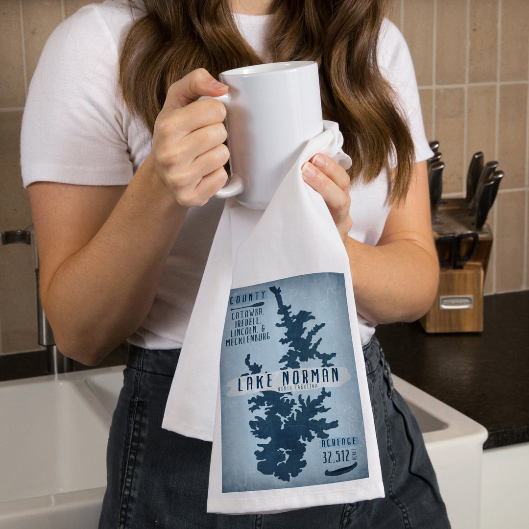 Lake Norman, North Carolina, Lake Essentials, Shape, Acreage and County, Organic Cotton Kitchen Tea Towels Kitchen Lantern Press 