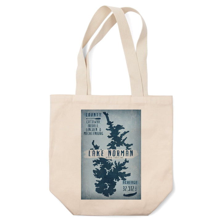 Lake Norman, North Carolina, Lake Essentials, Shape, Acreage & County, Lantern Press Artwork, Tote Bag - Lantern Press