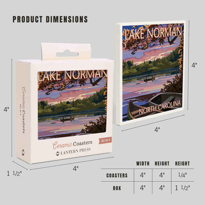 Lake Norman, North Carolina, Lake Scene at Dusk, Lantern Press Artwork, Coaster Set - Lantern Press