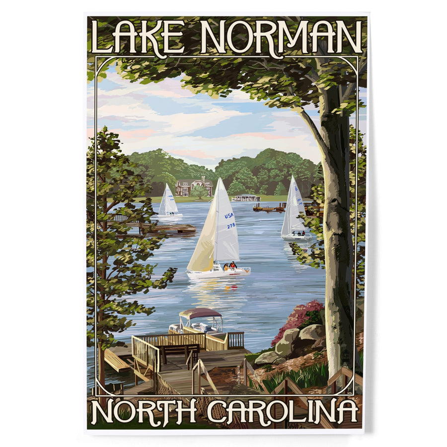 Lake Norman, North Carolina, Lake View with Sailboats, Art & Giclee Prints - Lantern Press