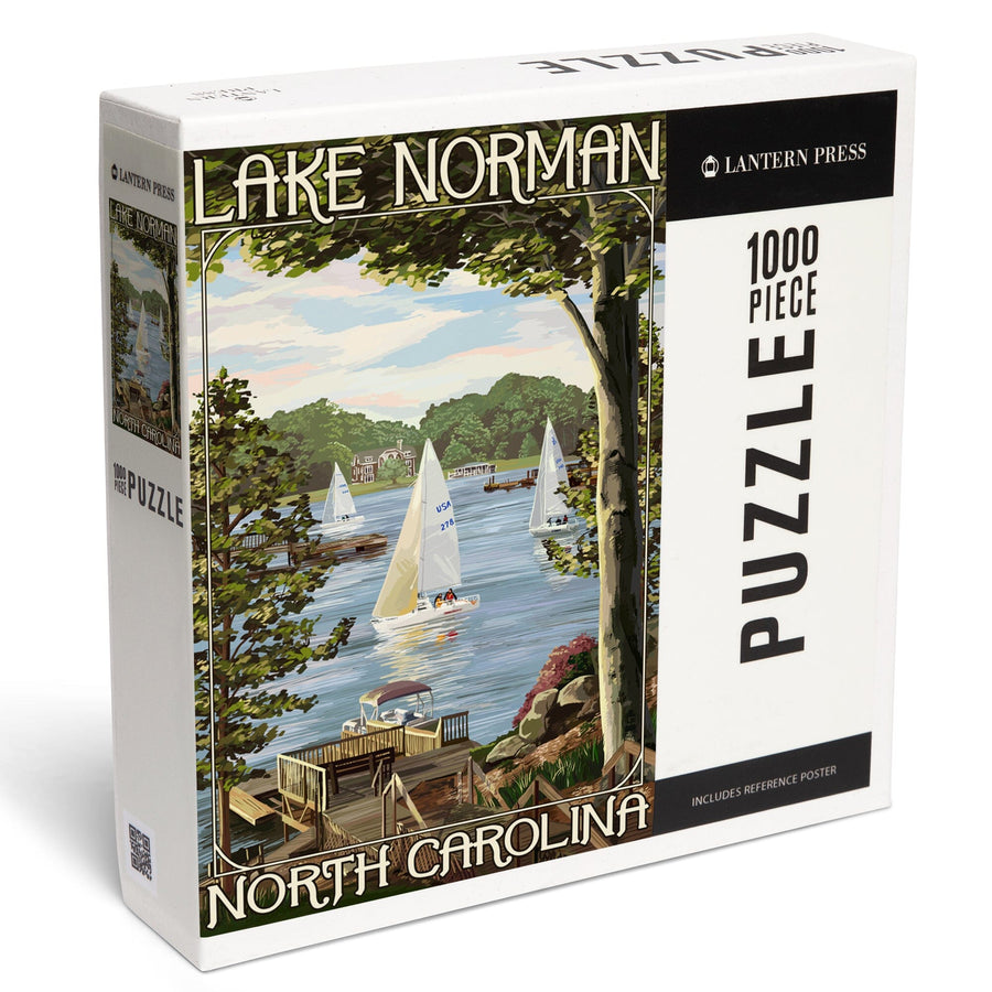 Lake Norman, North Carolina, Lake View with Sailboats, Jigsaw Puzzle Puzzle Lantern Press 