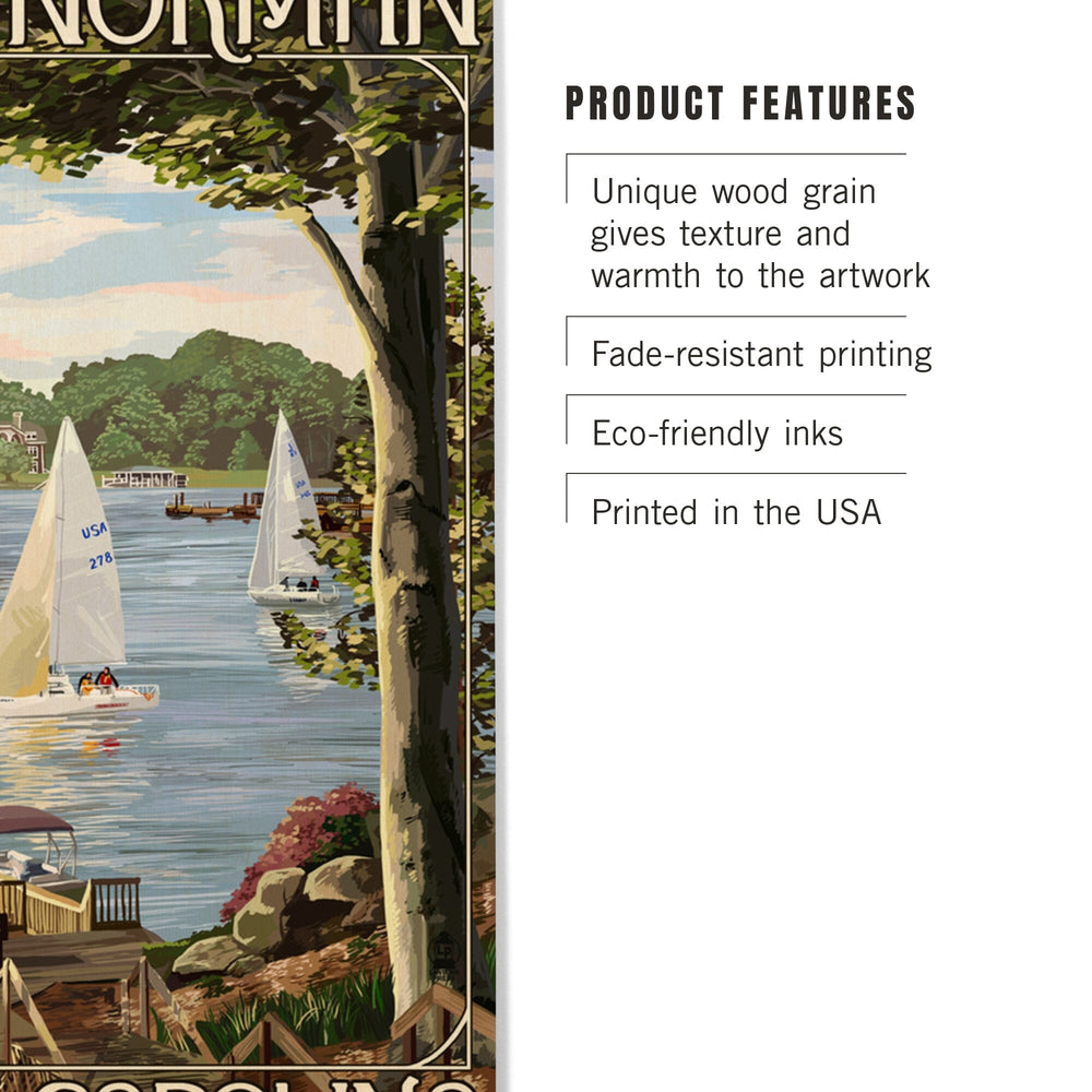 Lake Norman, North Carolina, Lake View with Sailboats, Lantern Press Artwork, Wood Signs and Postcards - Lantern Press