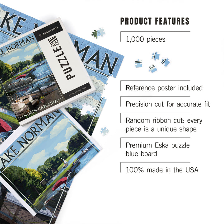 Lake Norman, North Carolina, Pontoon Boats, Jigsaw Puzzle Puzzle Lantern Press 