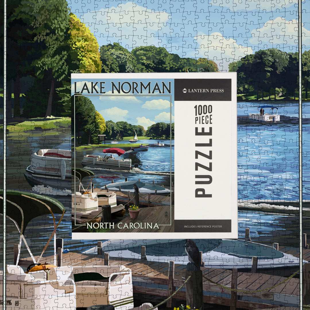 Lake Norman, North Carolina, Pontoon Boats, Jigsaw Puzzle Puzzle Lantern Press 