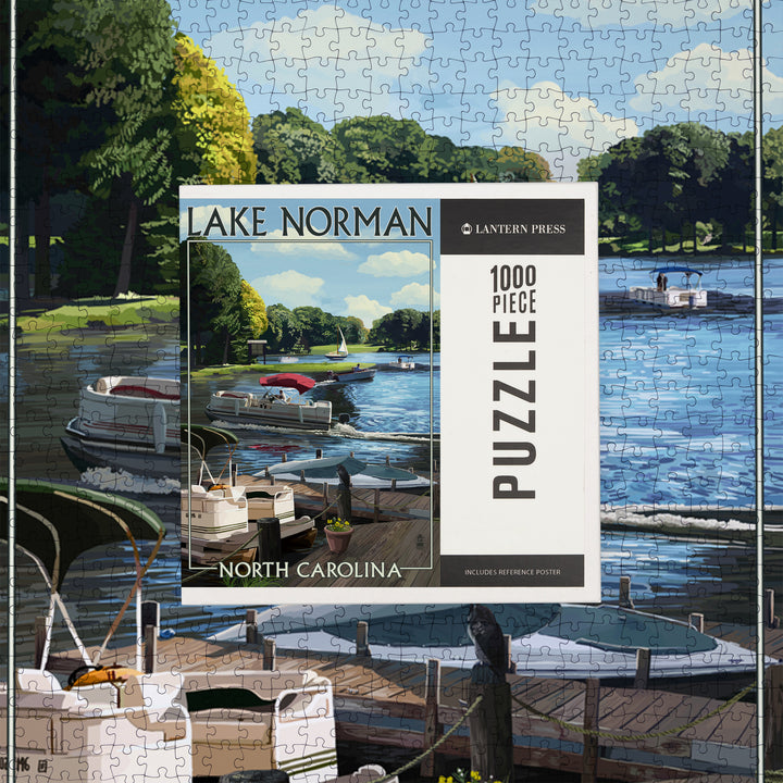Lake Norman, North Carolina, Pontoon Boats, Jigsaw Puzzle Puzzle Lantern Press 
