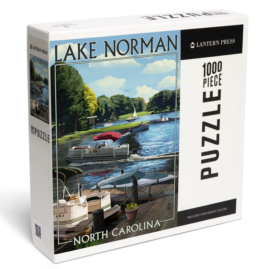 Lake Norman, North Carolina, Pontoon Boats, Jigsaw Puzzle Puzzle Lantern Press 