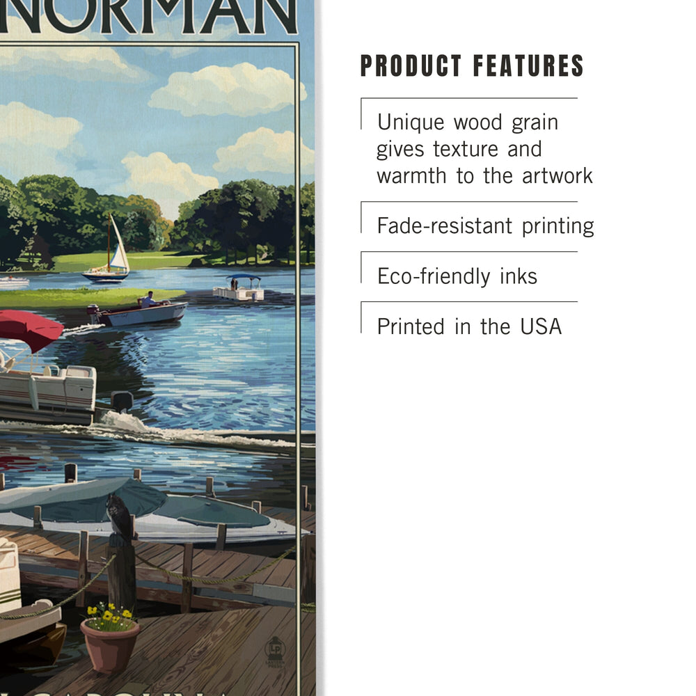 Lake Norman, North Carolina, Pontoon Boats, Lantern Press Artwork, Wood Signs and Postcards - Lantern Press