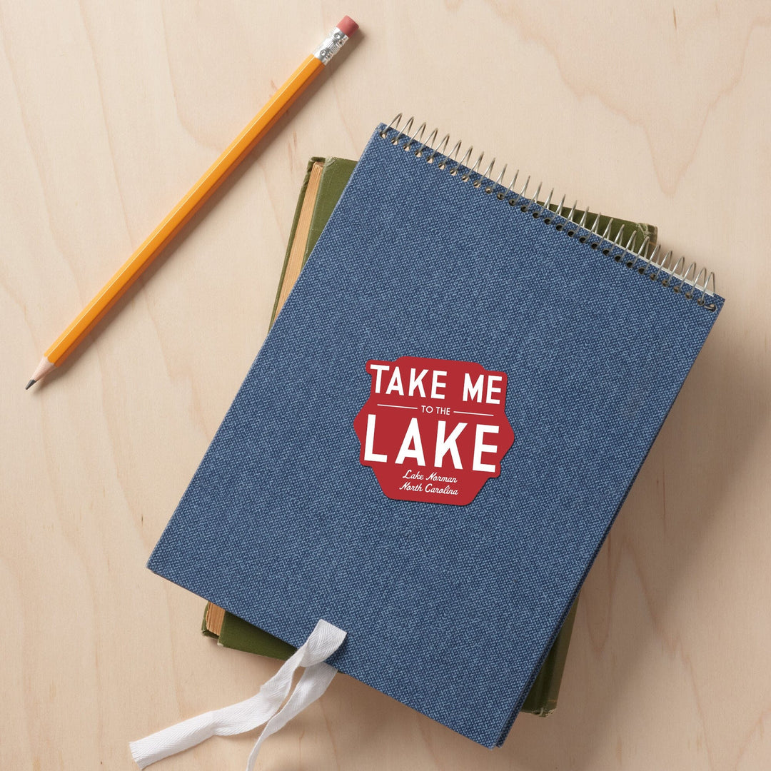 Lake Norman, North Carolina, Take Me to the Lake, Simply Said (Red), Contour, Vinyl Sticker - Lantern Press