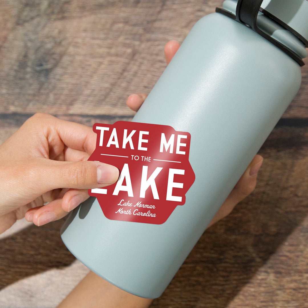 Lake Norman, North Carolina, Take Me to the Lake, Simply Said (Red), Contour, Vinyl Sticker - Lantern Press