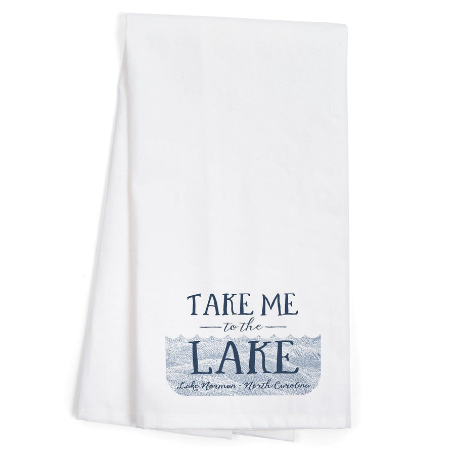 Lake Norman, North Carolina, Take Me to the Lake, Waves Background, Contour, Organic Cotton Kitchen Tea Towels Kitchen Lantern Press 