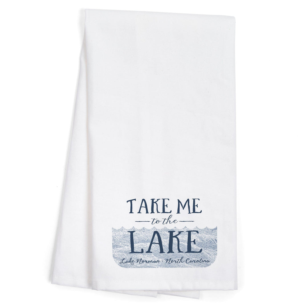 Lake Norman, North Carolina, Take Me to the Lake, Waves Background, Contour, Organic Cotton Kitchen Tea Towels Kitchen Lantern Press 