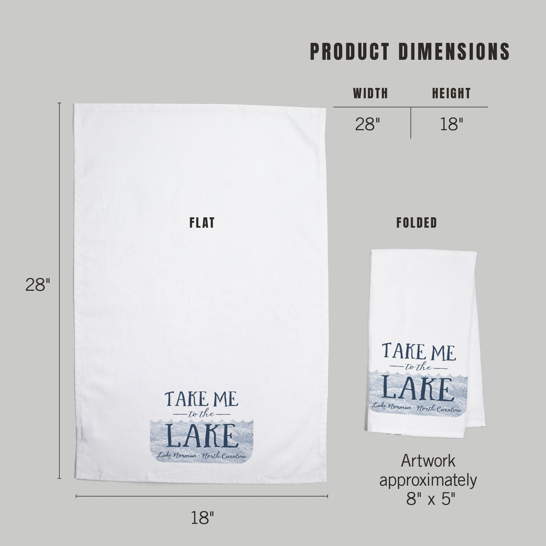 Lake Norman, North Carolina, Take Me to the Lake, Waves Background, Contour, Organic Cotton Kitchen Tea Towels Kitchen Lantern Press 