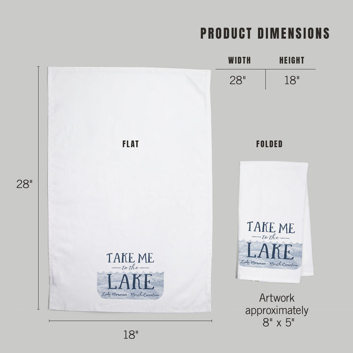 Lake Norman, North Carolina, Take Me to the Lake, Waves Background, Contour, Organic Cotton Kitchen Tea Towels Kitchen Lantern Press 
