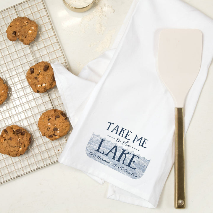 Lake Norman, North Carolina, Take Me to the Lake, Waves Background, Contour, Organic Cotton Kitchen Tea Towels Kitchen Lantern Press 