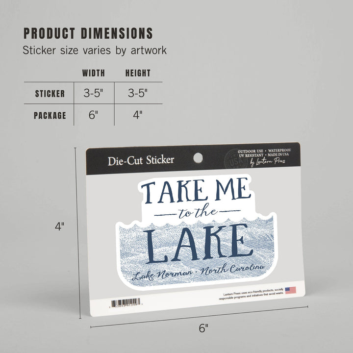 Lake Norman, North Carolina, Take Me to the Lake, Waves Background, Contour, Vinyl Sticker Sticker Lantern Press 