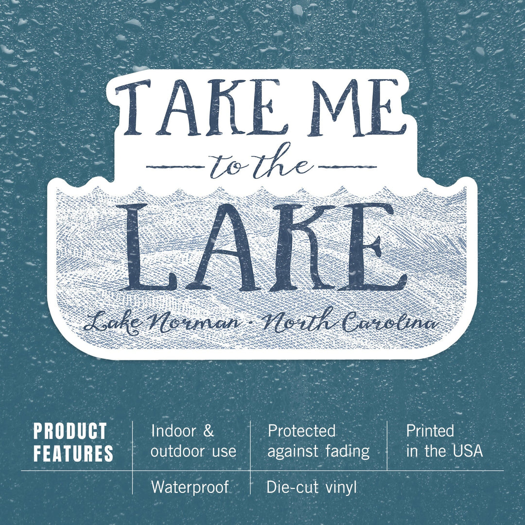 Lake Norman, North Carolina, Take Me to the Lake, Waves Background, Contour, Vinyl Sticker Sticker Lantern Press 