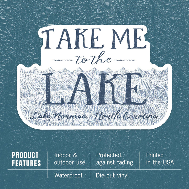 Lake Norman, North Carolina, Take Me to the Lake, Waves Background, Contour, Vinyl Sticker Sticker Lantern Press 
