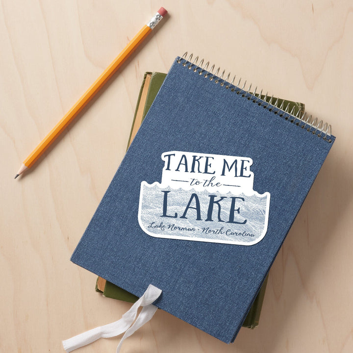 Lake Norman, North Carolina, Take Me to the Lake, Waves Background, Contour, Vinyl Sticker Sticker Lantern Press 