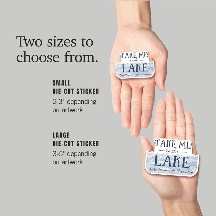 Lake Norman, North Carolina, Take Me to the Lake, Waves Background, Contour, Vinyl Sticker Sticker Lantern Press 