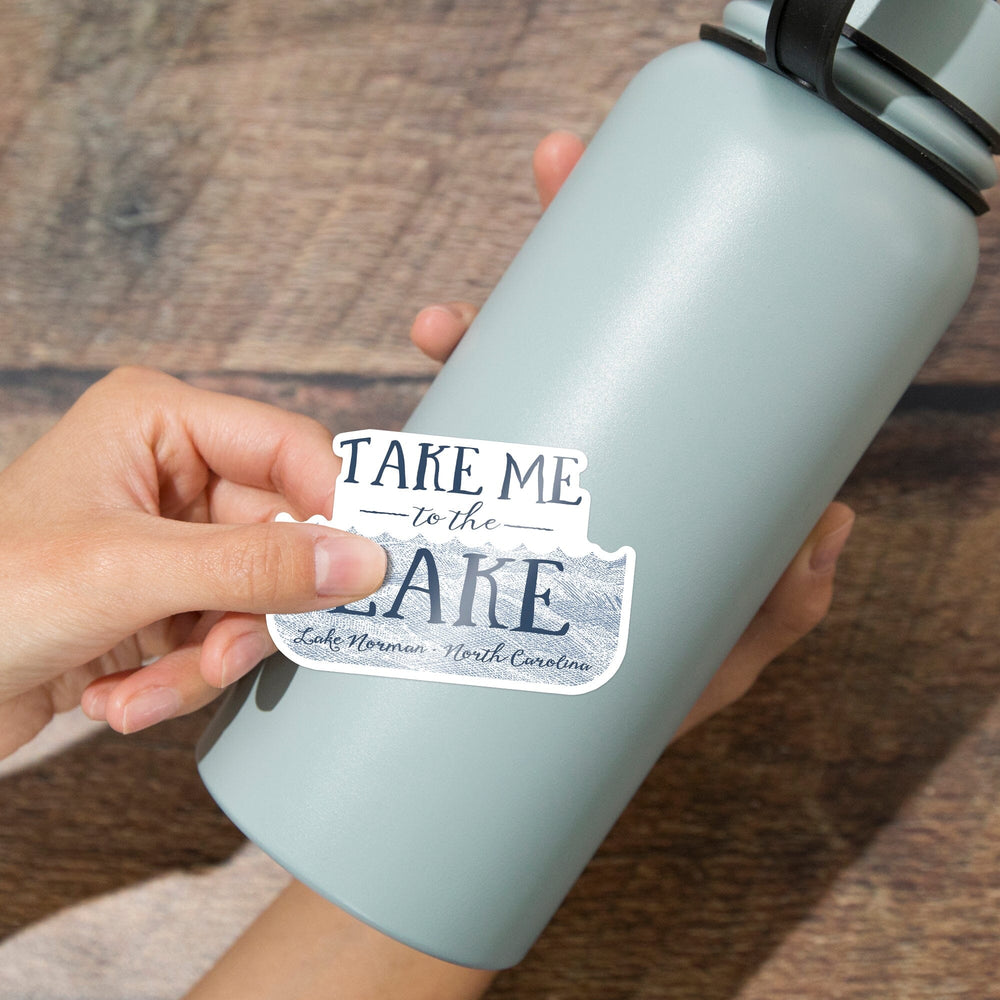 Lake Norman, North Carolina, Take Me to the Lake, Waves Background, Contour, Vinyl Sticker Sticker Lantern Press 
