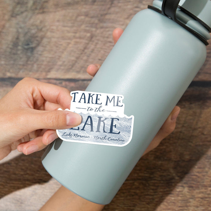 Lake Norman, North Carolina, Take Me to the Lake, Waves Background, Contour, Vinyl Sticker Sticker Lantern Press 
