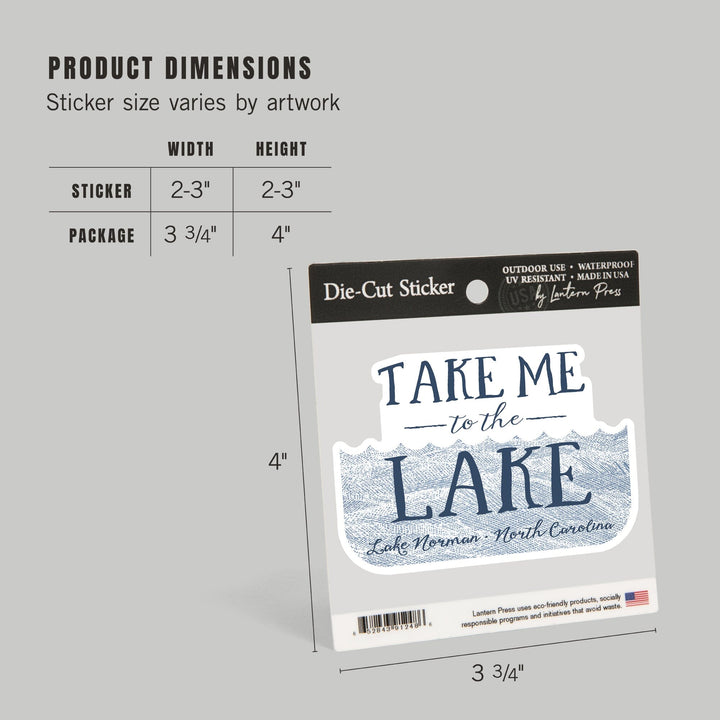 Lake Norman, North Carolina, Take Me to the Lake, Waves Background, Contour, Vinyl Sticker Sticker Lantern Press 