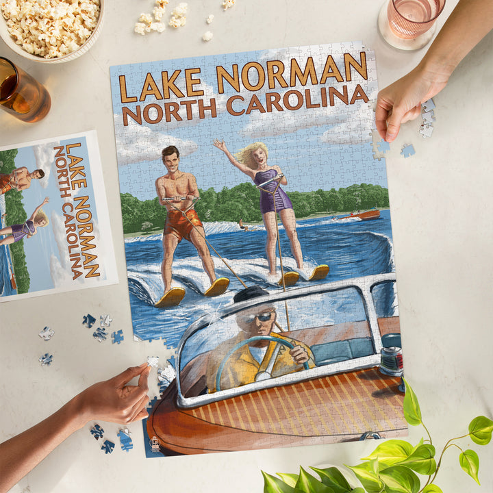 Lake Norman, North Carolina, Water Skiing, Jigsaw Puzzle Puzzle Lantern Press 