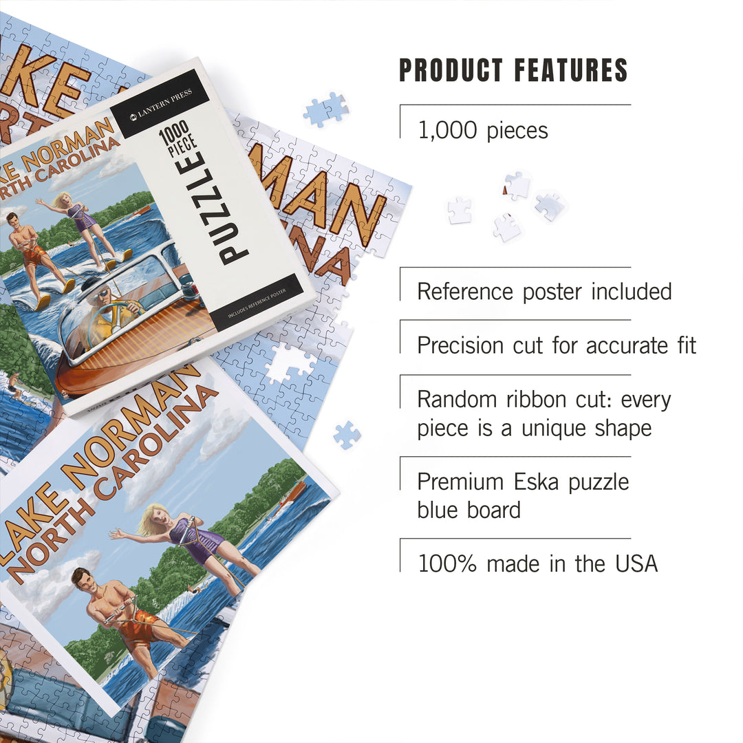 Lake Norman, North Carolina, Water Skiing, Jigsaw Puzzle Puzzle Lantern Press 