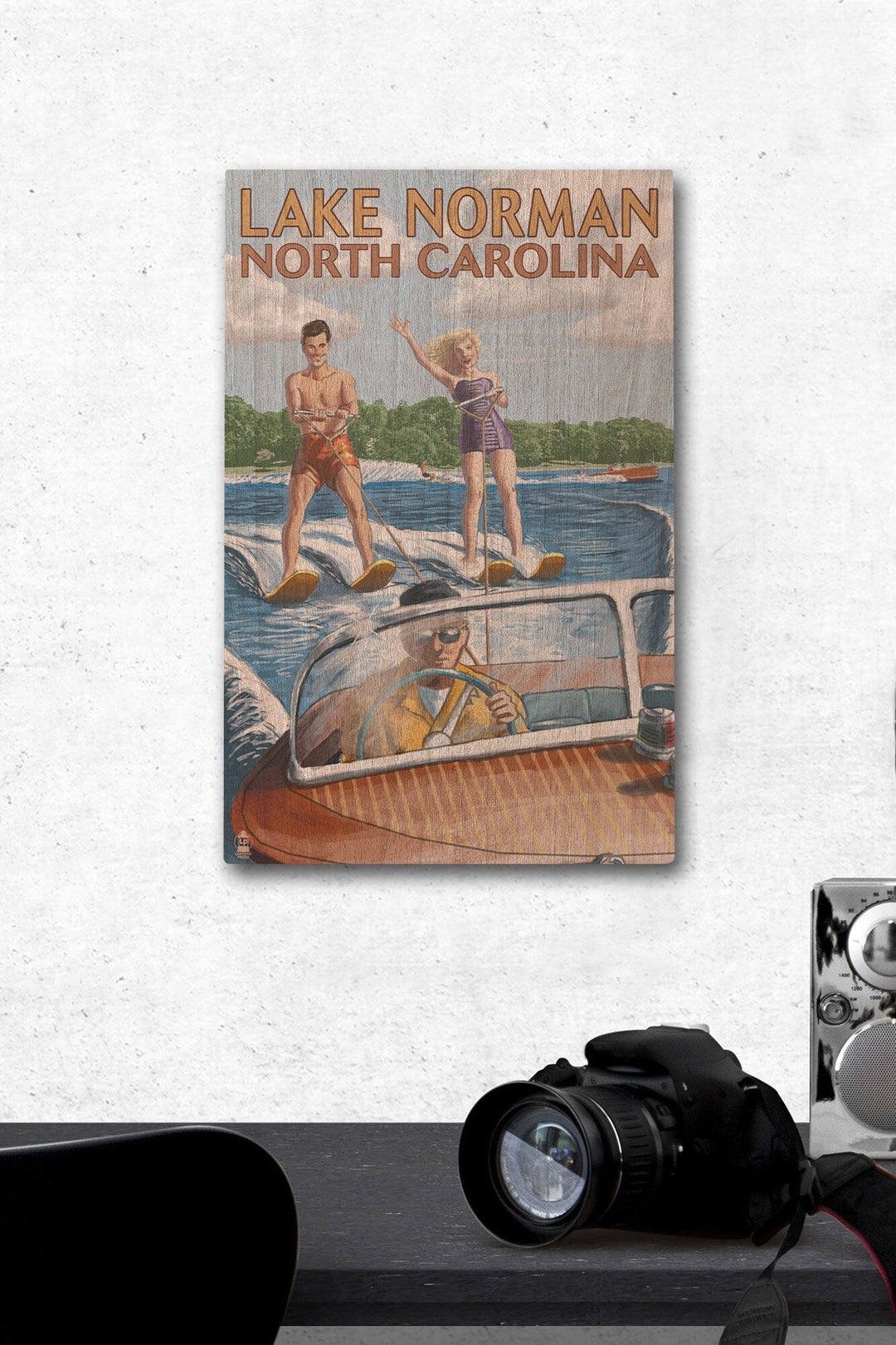 Lake Norman, North Carolina, Water Skiing, Lantern Press Artwork, Wood Signs and Postcards - Lantern Press