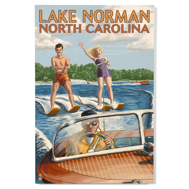 Lake Norman, North Carolina, Water Skiing, Lantern Press Artwork, Wood Signs and Postcards - Lantern Press