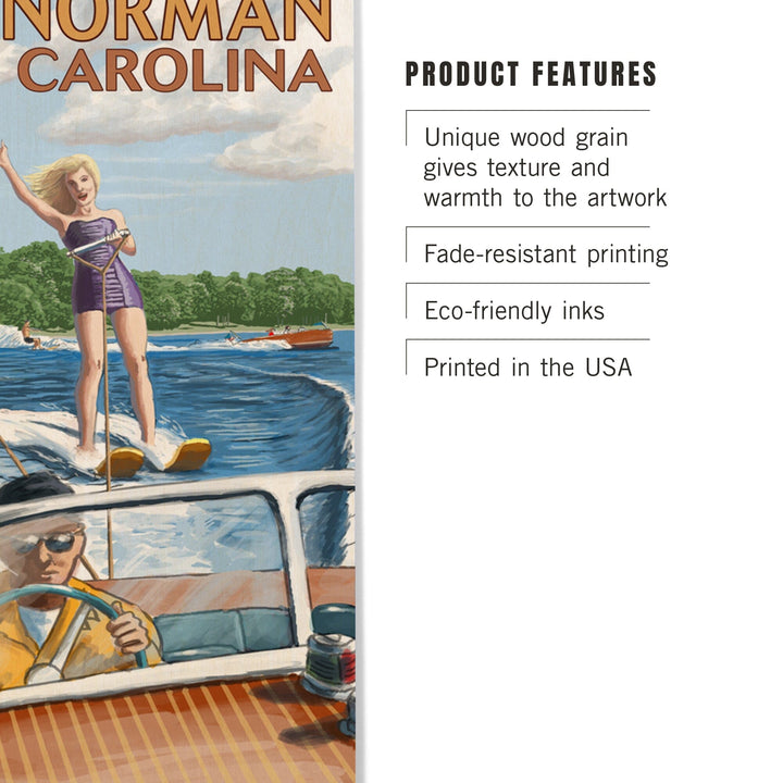 Lake Norman, North Carolina, Water Skiing, Lantern Press Artwork, Wood Signs and Postcards - Lantern Press