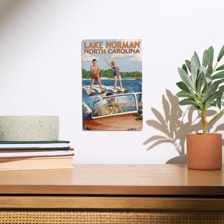 Lake Norman, North Carolina, Water Skiing, Lantern Press Artwork, Wood Signs and Postcards - Lantern Press