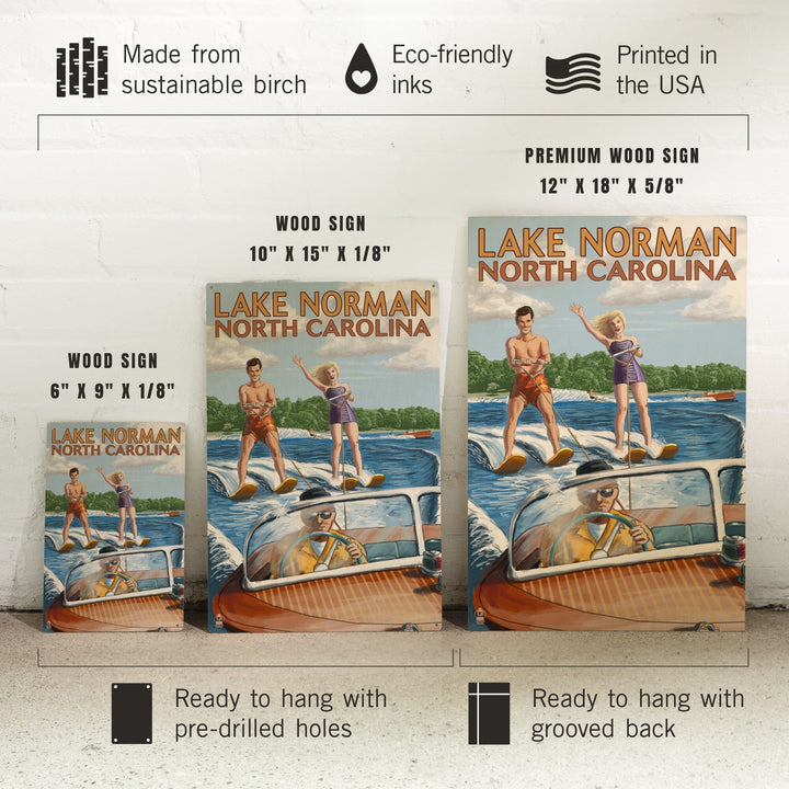 Lake Norman, North Carolina, Water Skiing, Lantern Press Artwork, Wood Signs and Postcards - Lantern Press