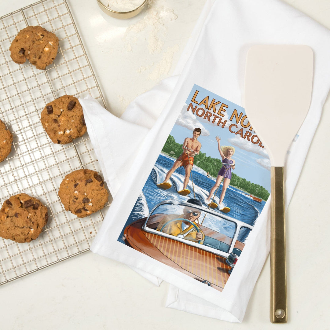 Lake Norman, North Carolina, Water Skiing, Organic Cotton Kitchen Tea Towels Kitchen Lantern Press 